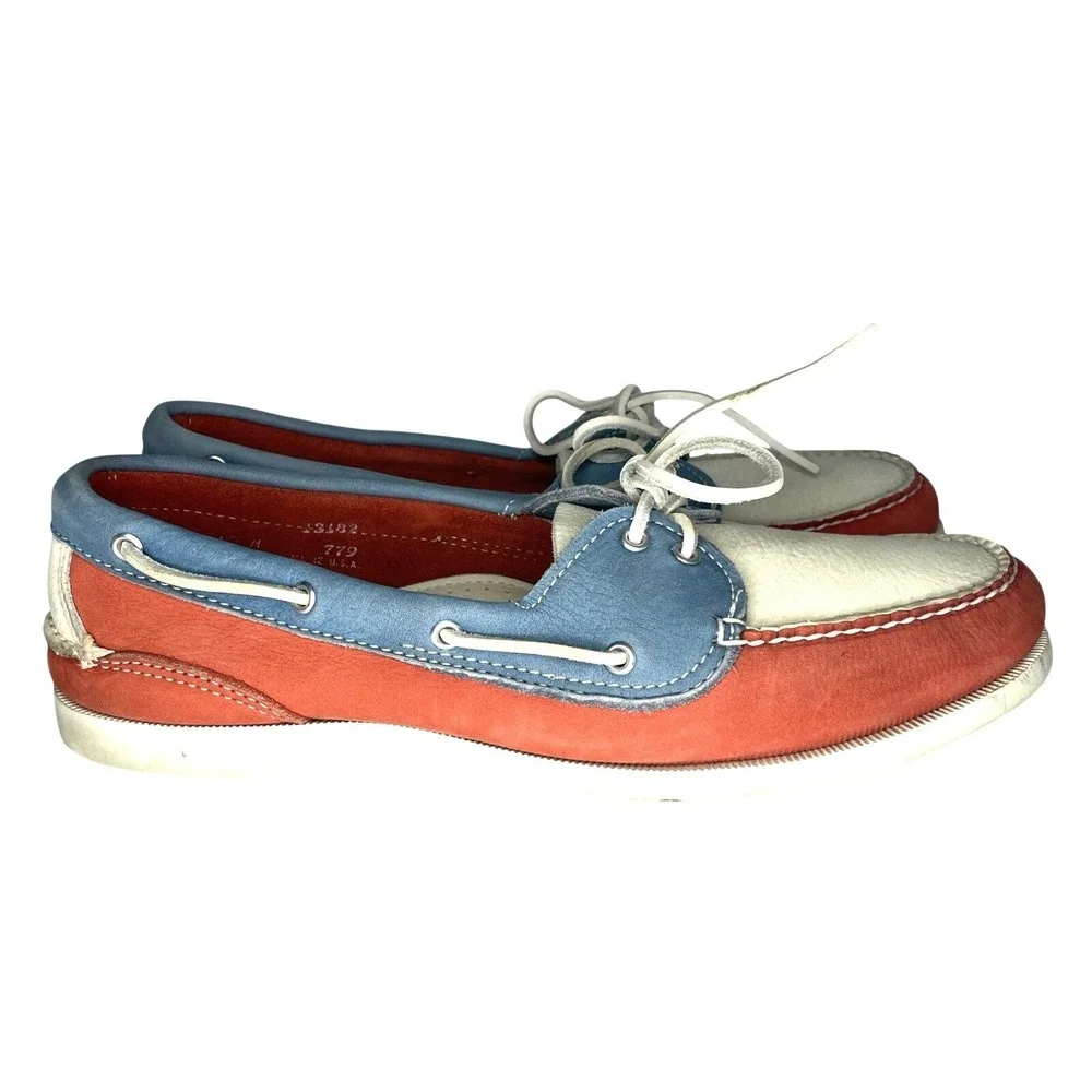 Cole Haan Mens Boat Shoes Size 10 M Red White Blue Leather Lace Up Deck Loafers